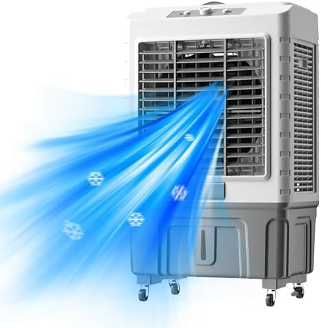 GENERIC Ventilateur De Refroidisseur évaporatif Portable, Climatiseur De Marais à 3 Vitesses Avec 120 Tête Oscillantes, Réservoir D'eau 55L Et Cristaux De Glace, Moteur Puissant Pour Le Refroidissement Effica