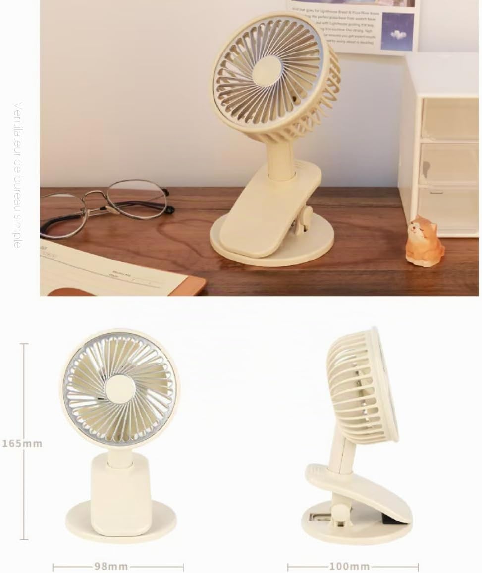 Clip Rechargeable Sur Petit Ventilateur Avec Lumière LED, Clip Portable Extérieur Sur Ventilateur, 3 Modes.