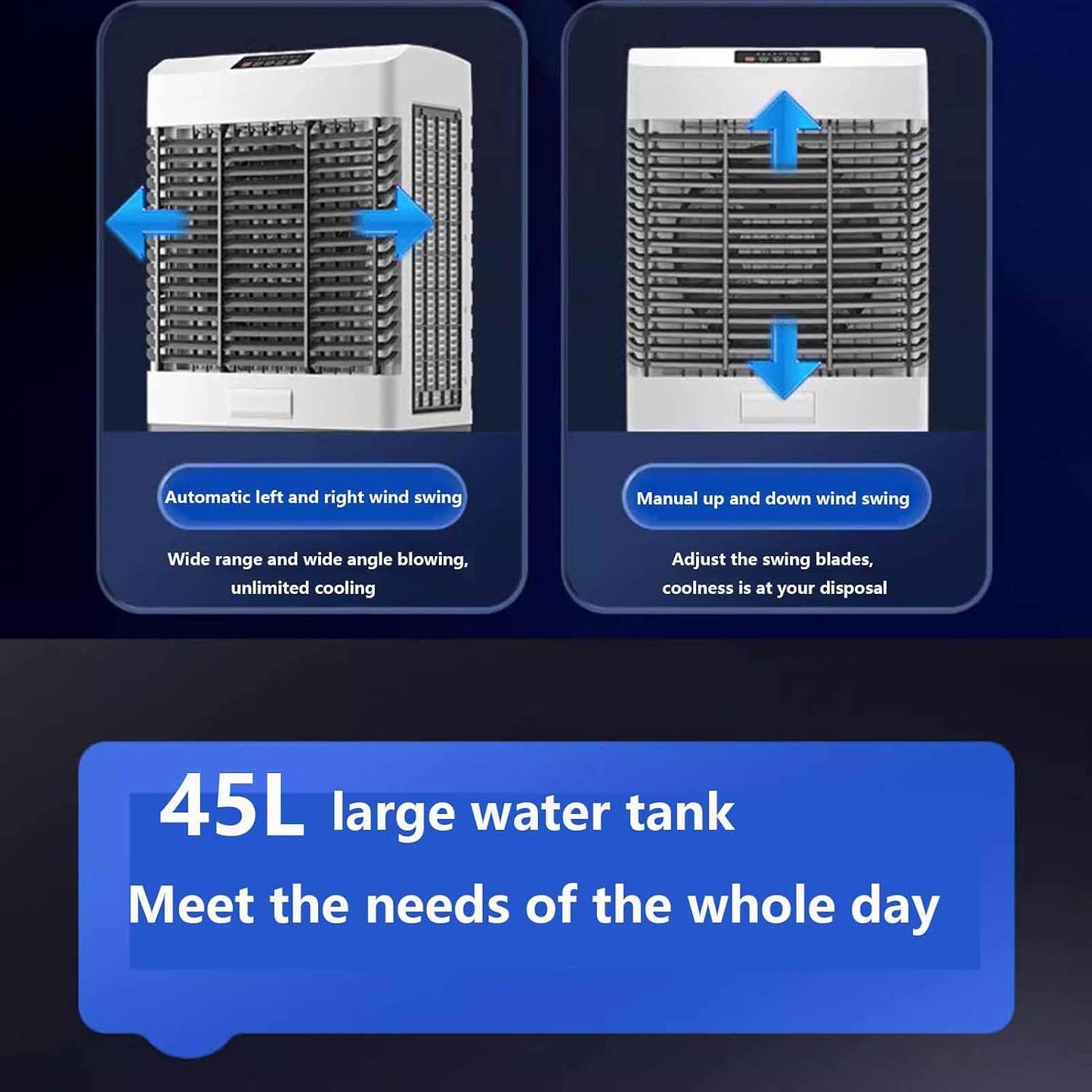 Refroidisseur D'air Par évaporation Portable Avec Grand Réservoir D'eau De 45 L, Refroidissement à Haute Efficacité Pour L'intérieur Et L'extérieur