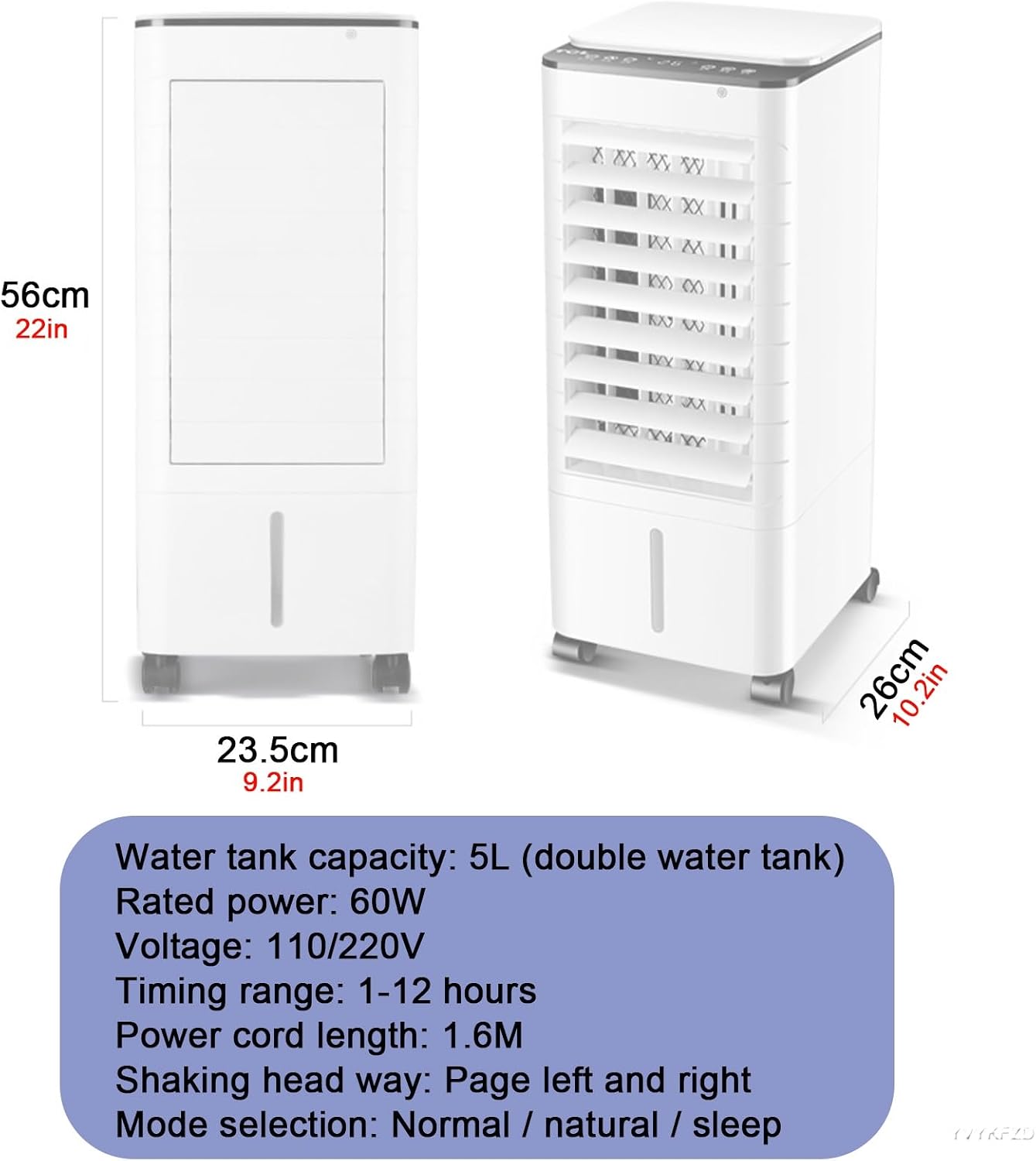 YVYKFZD Climatiseur Mobile, Rafraîchisseur D'air Par Évaporation Autonome, Refroidisseur D'air À Oscillation Automatique, Avec Télécommande, Minuterie De 12 Heures, Pour Le Bureau De La Chambre