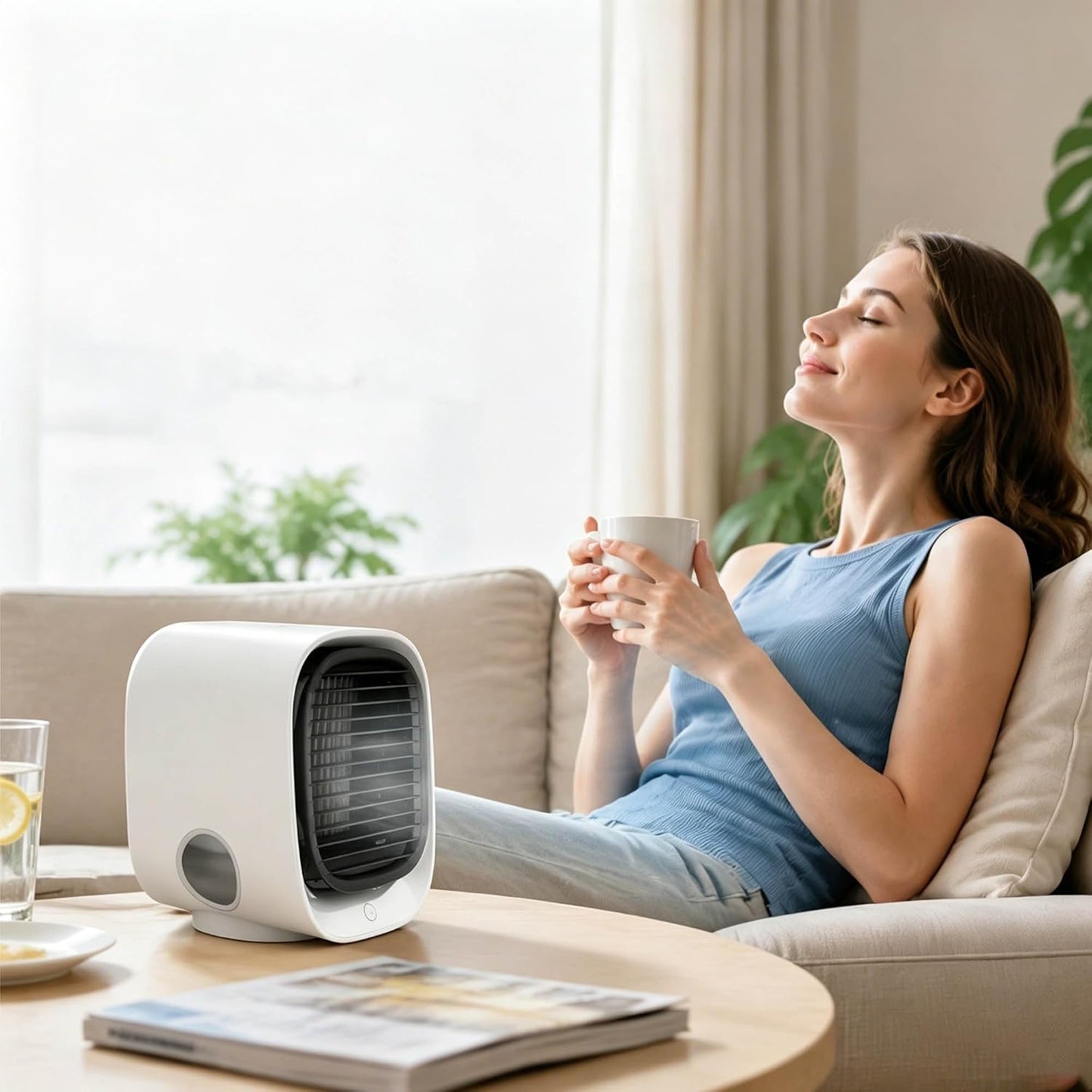 Air Breeze Refroidisseur Portable, Airabreeze Portable Air Conditioner With 300ml Tank & 7 Color LED Nightlight, 3 Speed Settings, Quiet, Cool Down Any Room In Just 90 Seconds (Pink)