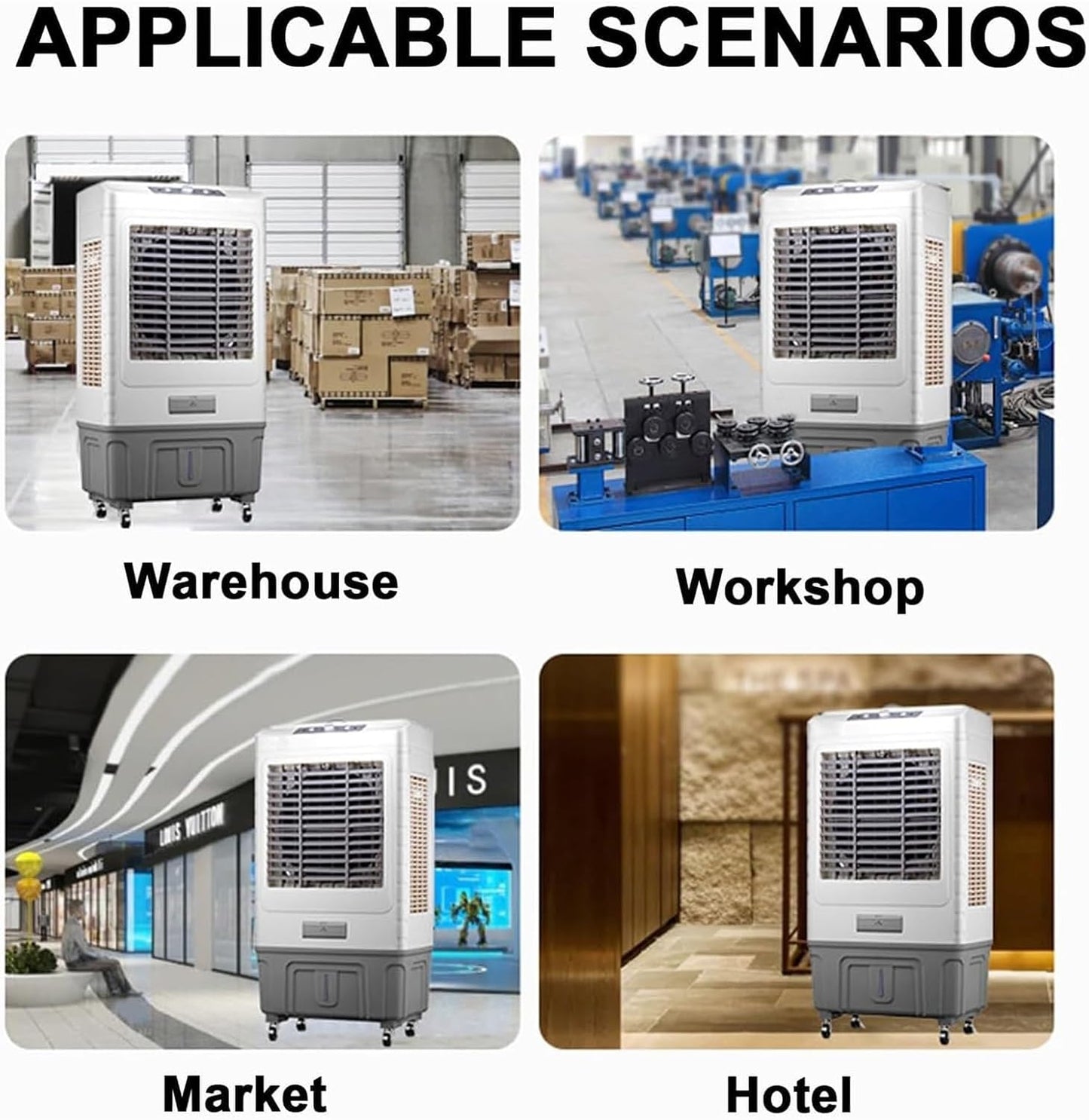 Rafraîchisseur D'air Évaporatif Commercial, 150 W Portable Avec Grand Réservoir D'eau De 55 L, Oscillation à 120°, 3 Vitesses De Ventilation, Pour Intérieur Et Extérieur(150W)