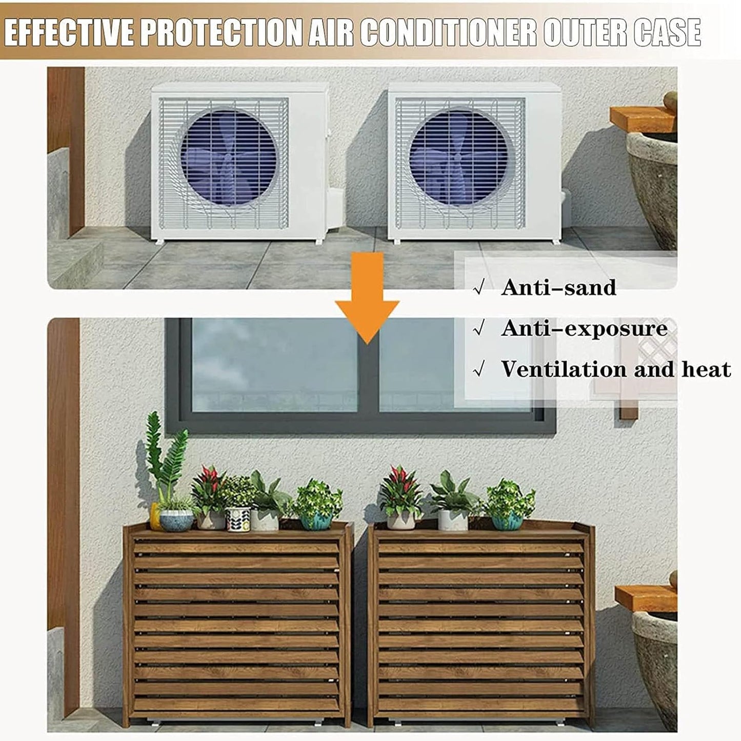 Couverture De Climatiseur À Persiennes Extérieures,Support De Climatiseur En Bois Extérieur,Grille Anti-Corrosion En Bois, Couvercle Extérieur Anti-Corrosion Pour Climatiseur Caché