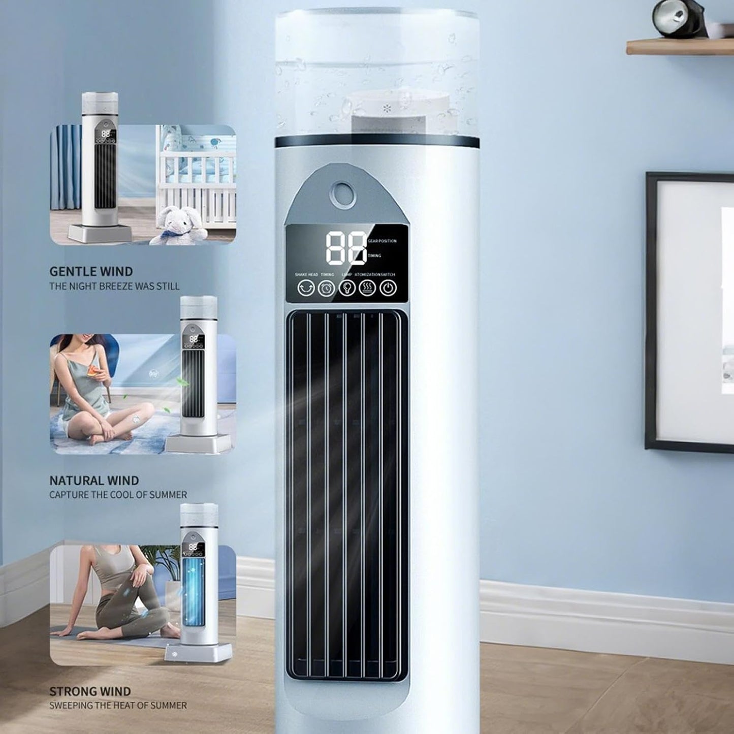 GENERIC Climatiseurs Mobiles – Ventilateur Tour Silencieux, Ventilateur électrique Sans Pale, Humidificateur à évaporation Silencieux Avec Minuterie Et Télécommande, Refroidisseur D'espace Personnel Pour