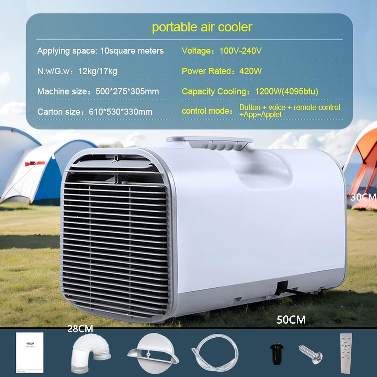 GENERIC Climatiseur Portable 4095 BTU à Refroidissement Rapide, Faible Consommation D'énergie, Ventilateur à Trois Vitesses, Fonction Minuterie Pour Camping, Camping-car, Voiture, Camion, Camionnette, Pêche