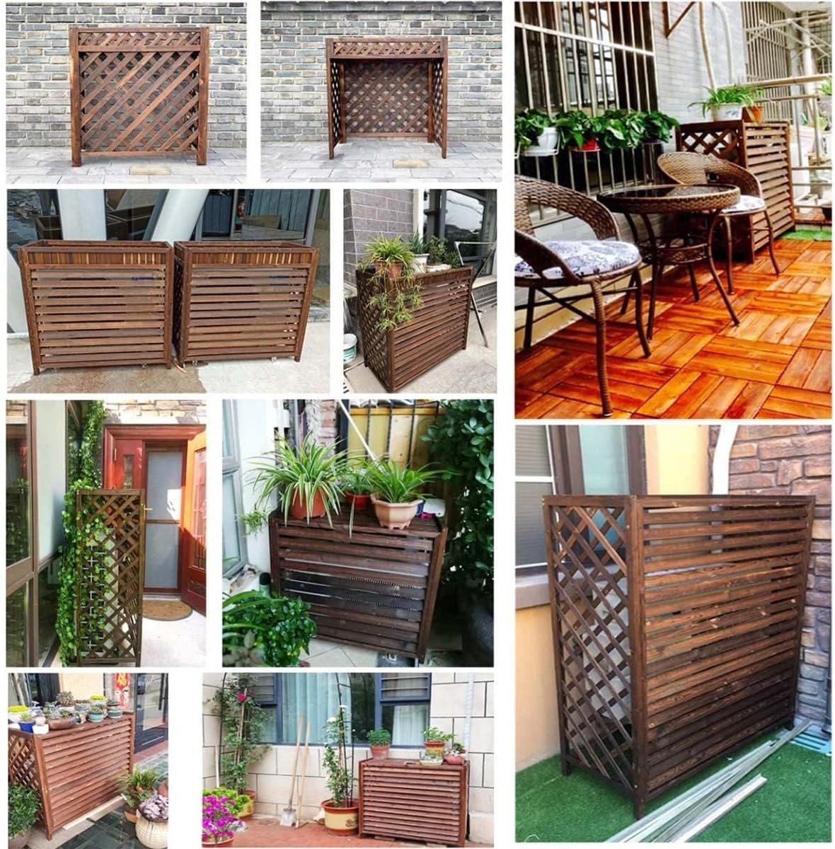 Housse En Bois Massif Pour Climatiseur Avec Support De Fleurs Et Poubelle, Garde-corps En Bois Et Grille De Protection Contre La Chaleur MP, Cadre De Volet Inclus (110 X 50 X 85 Cm)