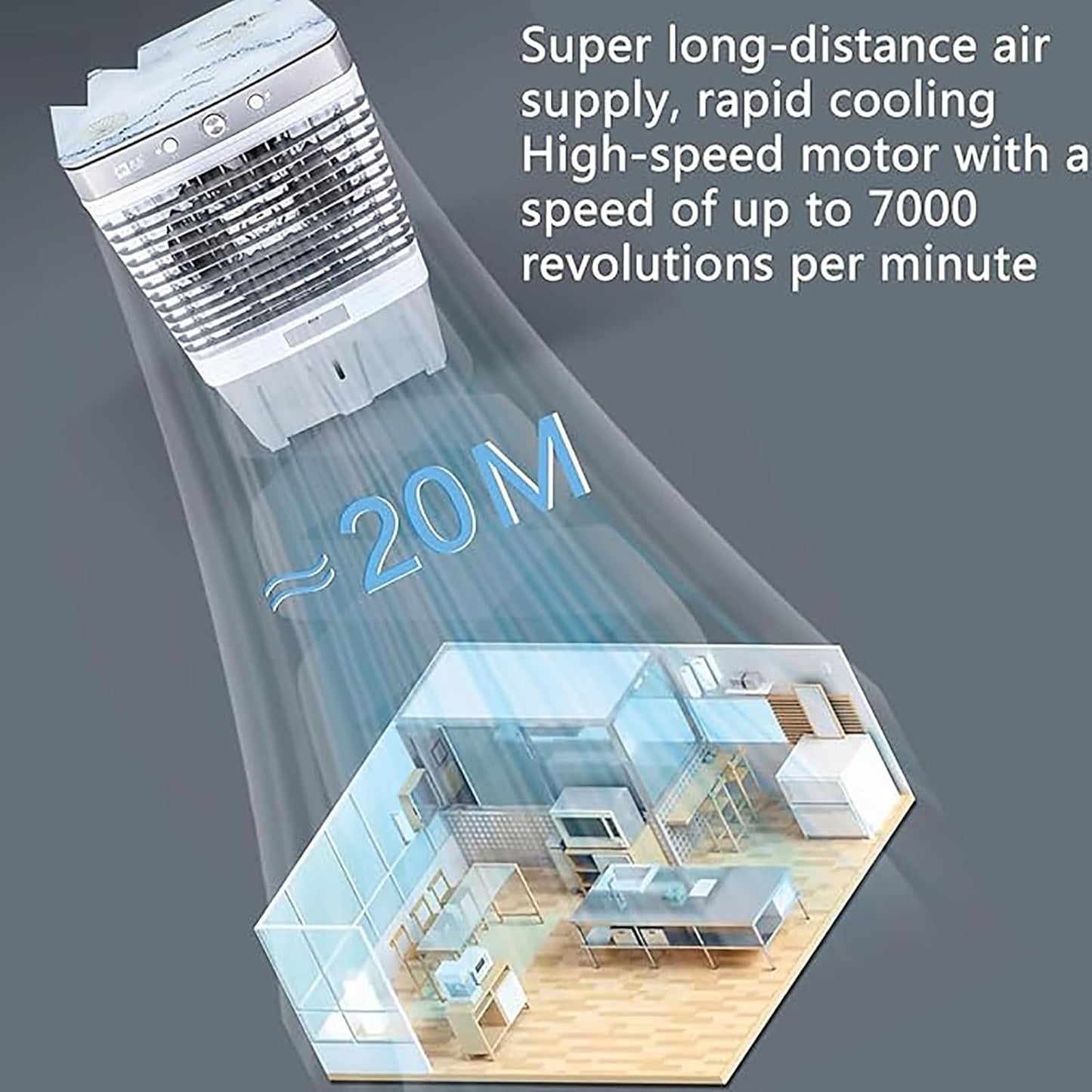 Climatiseur Portable, Rafraîchisseur D'air Par évaporation à 3 Vitesses, Réservoir D'eau De 80 L, Diffusion D'air Grand Angle De 120°, Portée De Refroidissement De 20 M,