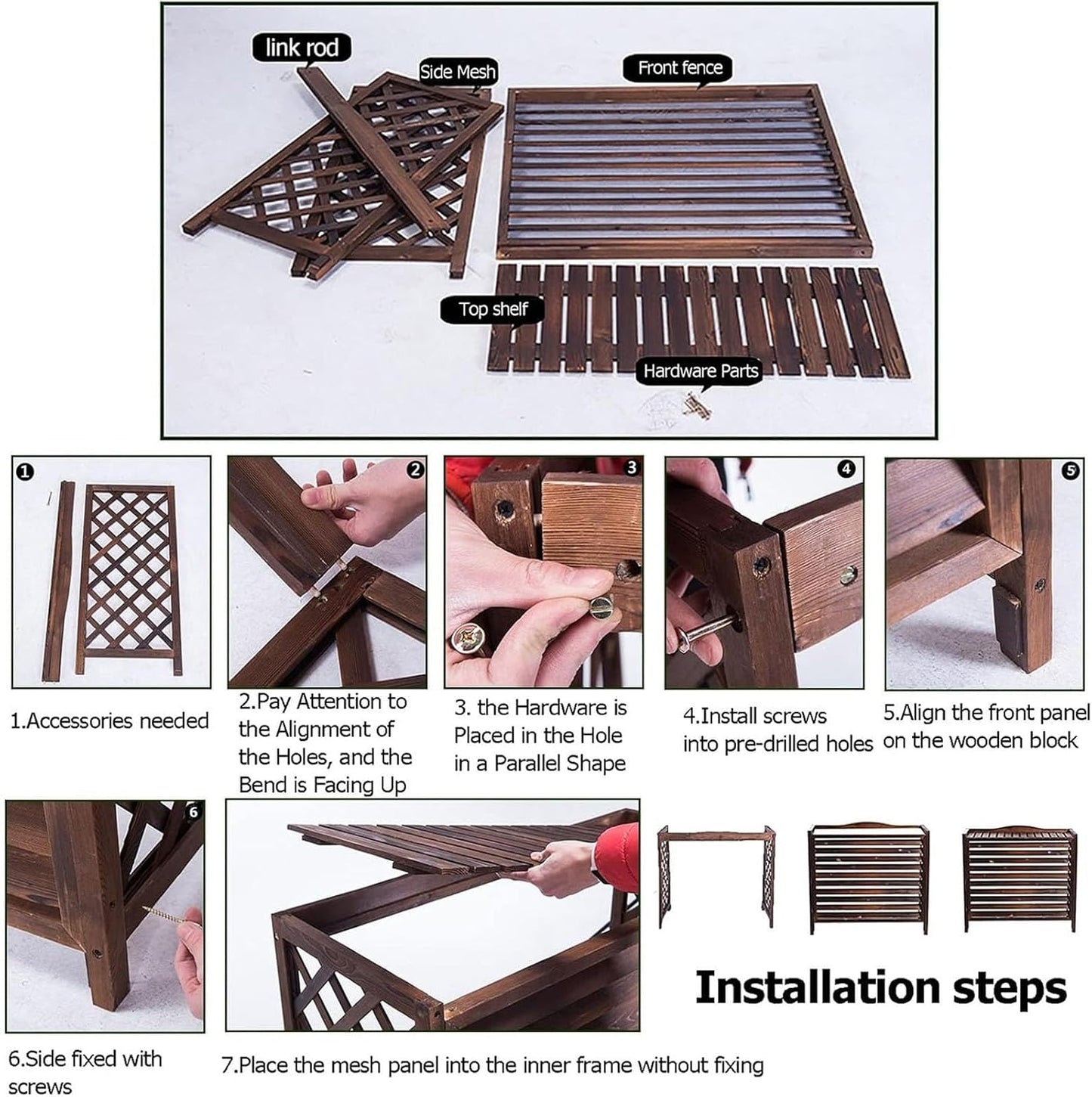 GENERIC Housse De Protection En Bois Pour Climatiseur Extérieur - Anti-corrosion - Grille Décorative Pour Pompe à Chaleur Et Support De Fleurs - 100 X 92 Cm