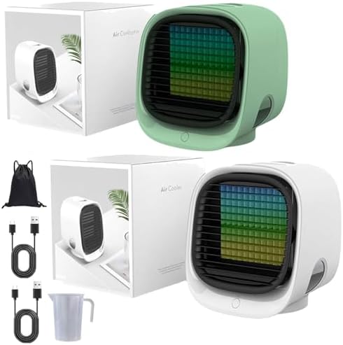GENERIC Ventilateur De Refroidisseur D'air Portable Avec Réservoir D'eau Glacée, Refroidissement Par évaporation Rapide 90s, Humidificateur Silencieux à 4 Vitesses Pour Le Bureau De Chambre, Lumière De Nuit L