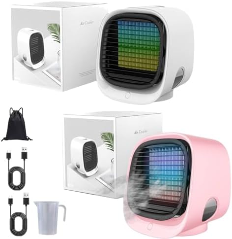 GENERIC Ventilateur De Refroidisseur D'air Portable Avec Réservoir D'eau Glacée, Refroidissement Par évaporation Rapide 90s, Humidificateur Silencieux à 4 Vitesses Pour Le Bureau De Chambre, Lumière De Nuit L