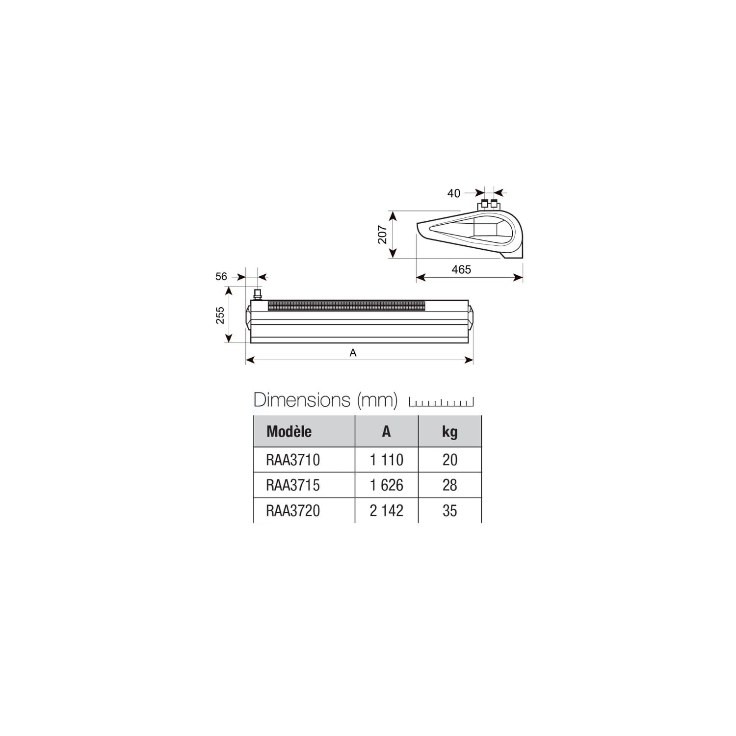  Rideau D'air Eau Chaude En Saillie 200 Cm Moteur Ec Blanc Wing - Axelair - Raas3720w