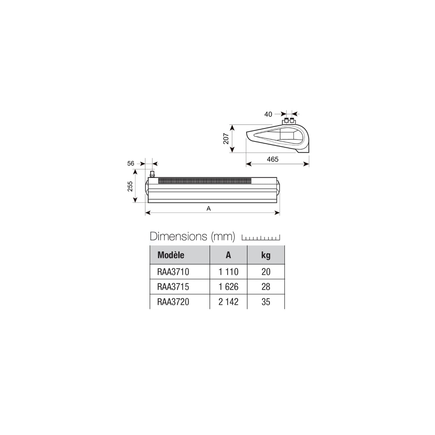  Rideau D'air Eau Chaude En Saillie 150 Cm Moteur Ec Blanc Wing - Axelair - Raas3715w