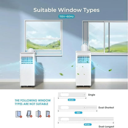  Climatiseur Portable 10 000 BTU Pour 450 Pieds Carrés, Unité AC 3 En 1 Avec Télécommande Et écran LED, Refroidissement Silencieux, Ventilateur, Déshumidificateur, Kit Fenêtre
