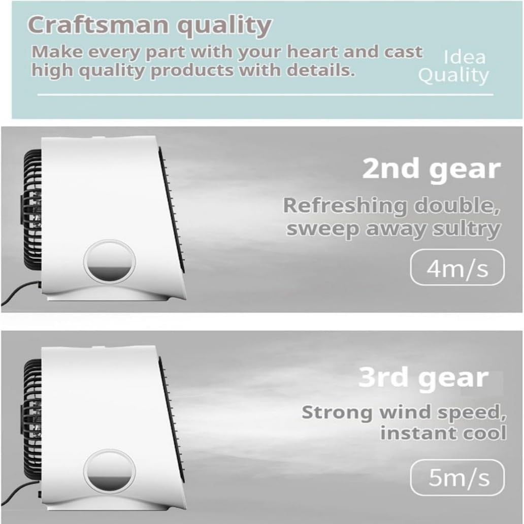  Mini Ventilateur De Climatisation Portable USB, 300 ML Mini Rafraichisseur D'air Avec 3 Vitesses & Veilleuse Colorée