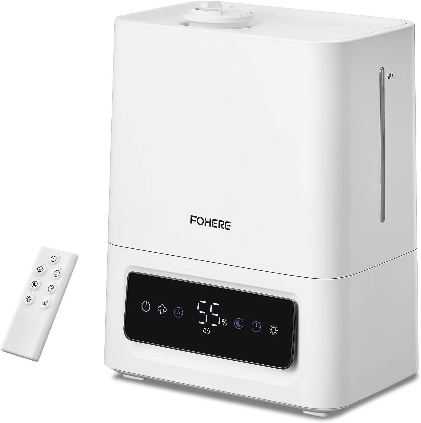  FOHERE Humidificateur D'air Chambre 6L, 60H Fonctionnement, 28dB Ultra-Silencieux, Humidifier Pour Grandes Pièces, Chambre, Bébé, Capteur D'Humidité, Minuterie 16H, Veilleuse, Diffuseur D'Huiles