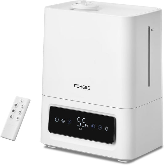  FOHERE Humidificateur D'air Chambre 6L, 60H Fonctionnement, 28dB Ultra-Silencieux, Humidifier Pour Grandes Pièces, Chambre, Bébé, Capteur D'Humidité, Minuterie 16H, Veilleuse, Diffuseur D'Huiles