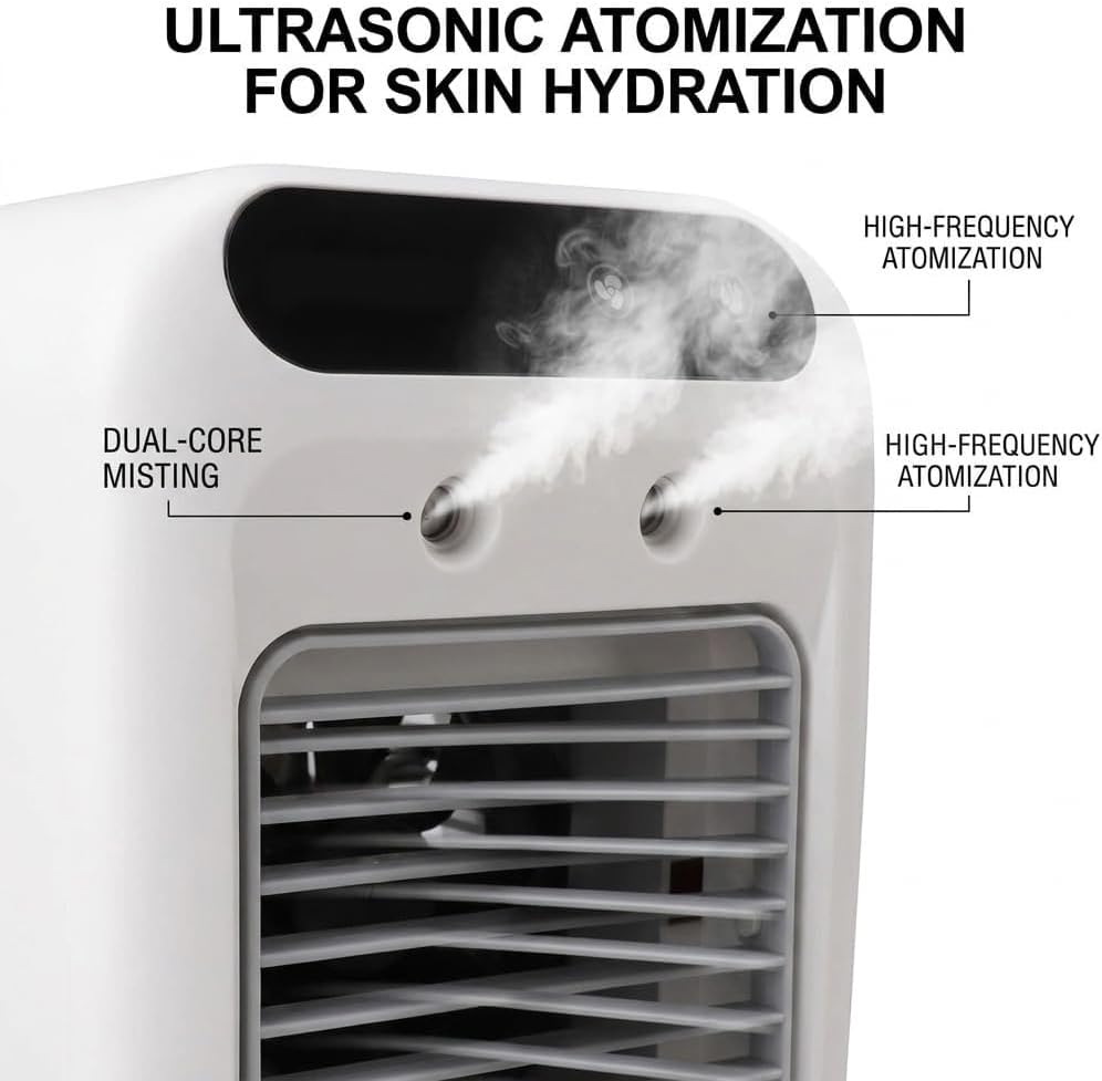  Mini-refroidisseur D'air Personnel Rechargeable Avec Fonction D'humidification Par Brumisation, Ventilateur Rafraîchisseur D'air Par évaporation Portable, Unité De Climatisation Compacte (2pcs)