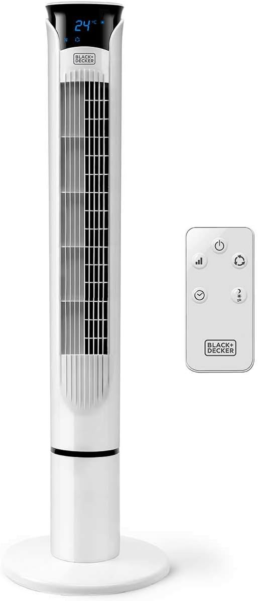 Black & Decker BLACK+DECKER - Ventilateur Colonne + 45 W | 81 Cm | Oscillant Et Silencieux | 3 Vitesses | Minuteur 2 H | Base Antidérapante | Poignée | Puissant Flux D'air | Blanc