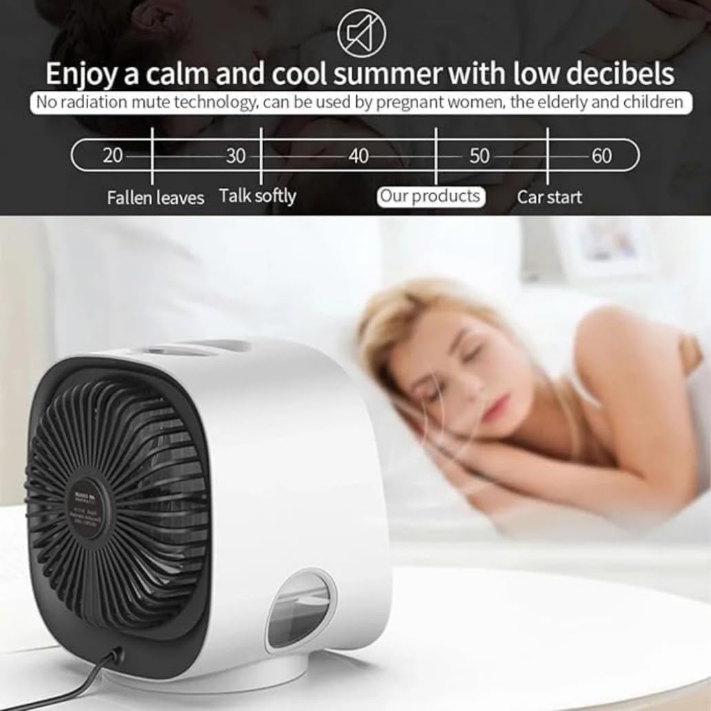  Mini Ventilateur De Climatisation Portable USB, 300 ML Mini Rafraichisseur D'air Avec 3 Vitesses & Veilleuse Colorée