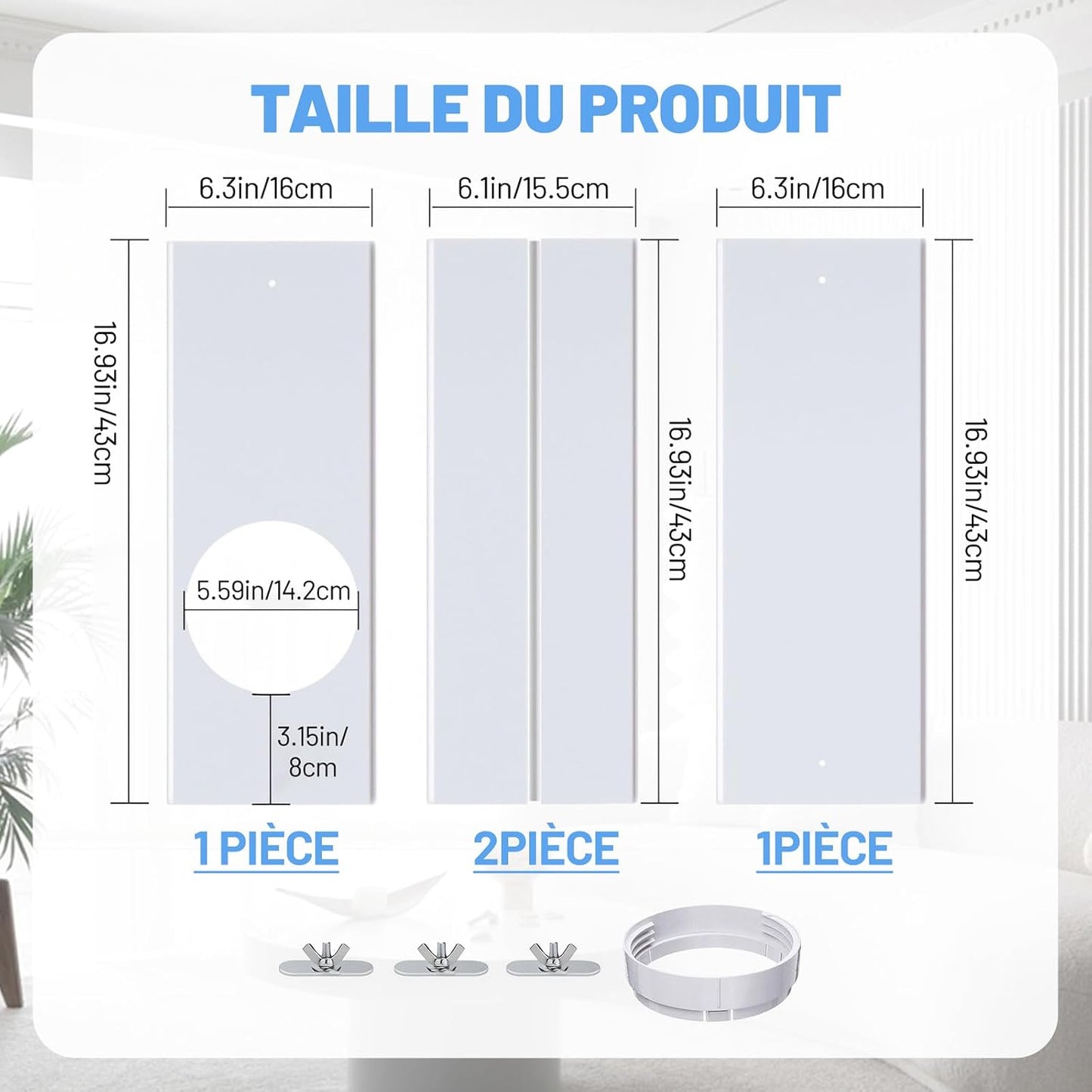  MagiDeal Kit De Fenêtre Portable Pour Climatiseur Avec Raccord Rond, Joint De Fenêtre De Climatiseur, Déflecteurs De Climatisation Mobiles Réglables Universel, Kit De Ventilation Télescopique