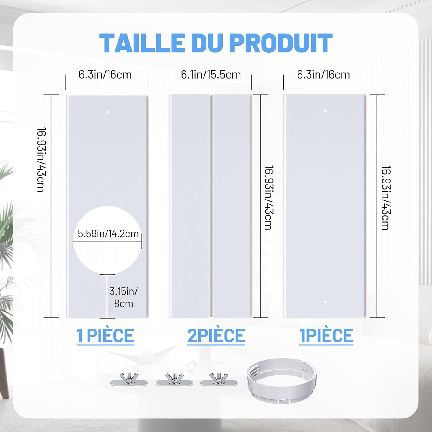  MagiDeal Kit De Fenêtre Portable Pour Climatiseur Avec Raccord Rond, Joint De Fenêtre De Climatiseur, Déflecteurs De Climatisation Mobiles Réglables Universel, Kit De Ventilation Télescopique