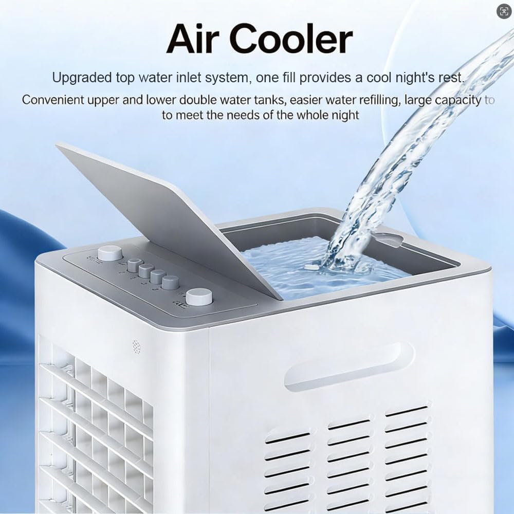  Rafraichisseur D’Air Mobile 4 En 1 Avec Télécommande, Climatiseur Mobile Sans Évacuation, Réservoir D’Eau 12L, Ioniseur Humidificateur Purificateur D'air, Minuterie 7.5H(Remote)