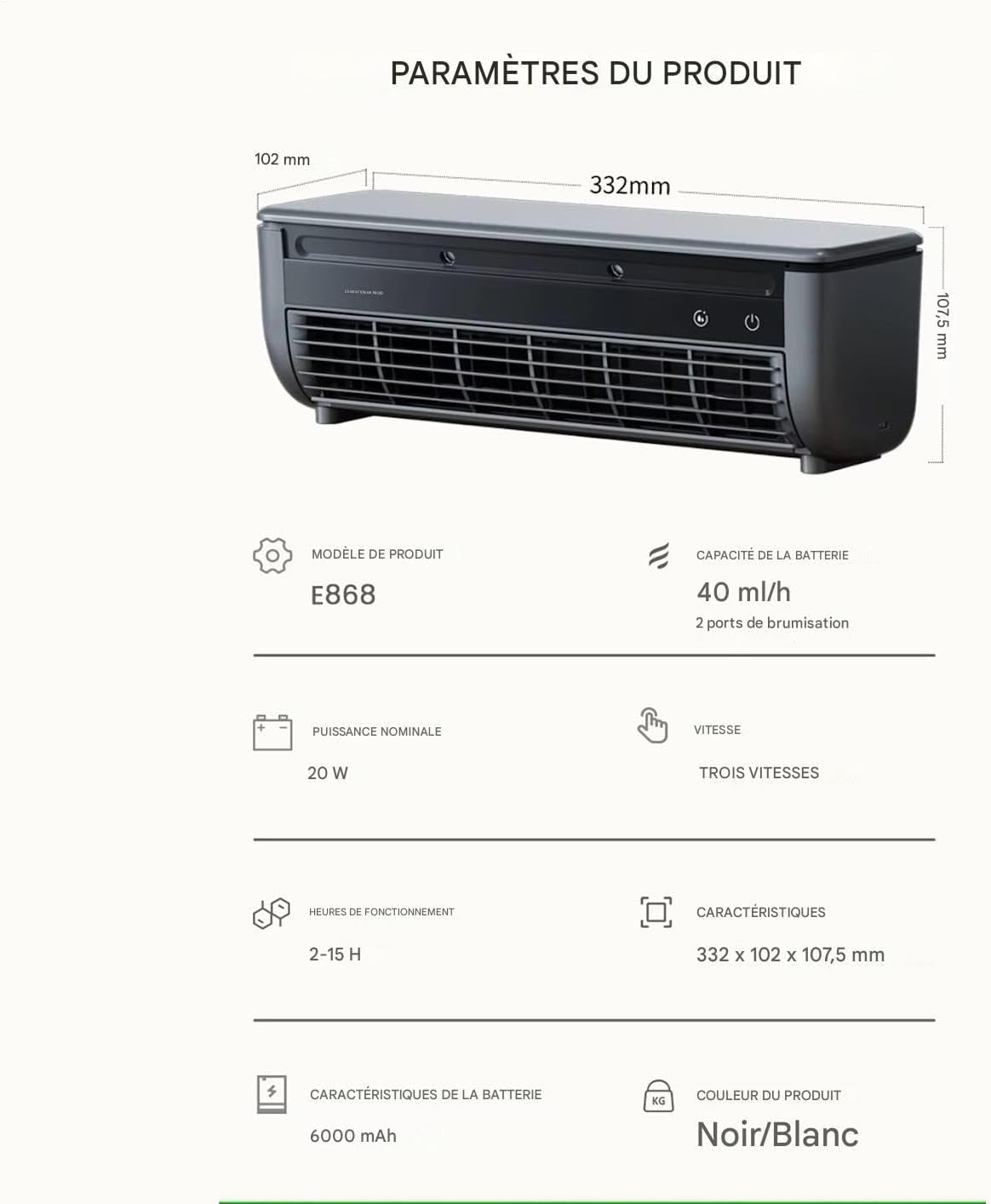  Ventilateur Avec Climatiseur - Ventilateur Rafraîchisseur D'Air, 3 Vitesses Avec Chargeur Sans Fil Pour Cuisine Maison Bureau Extérieur Dortoir Camping-Car