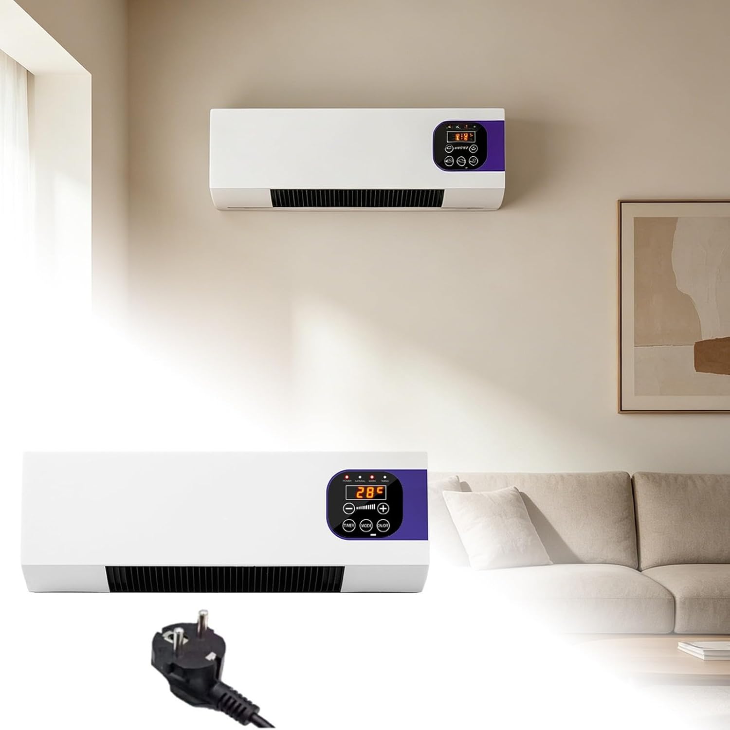  Générique Ventilateur Mural Avec Télécommande, Système De Climatisation, Climatiseur Mural Réversible Split, Prise, Climatiseur Sans Unité Extérieure Pour Maison,Chambre à Coucher, Salon