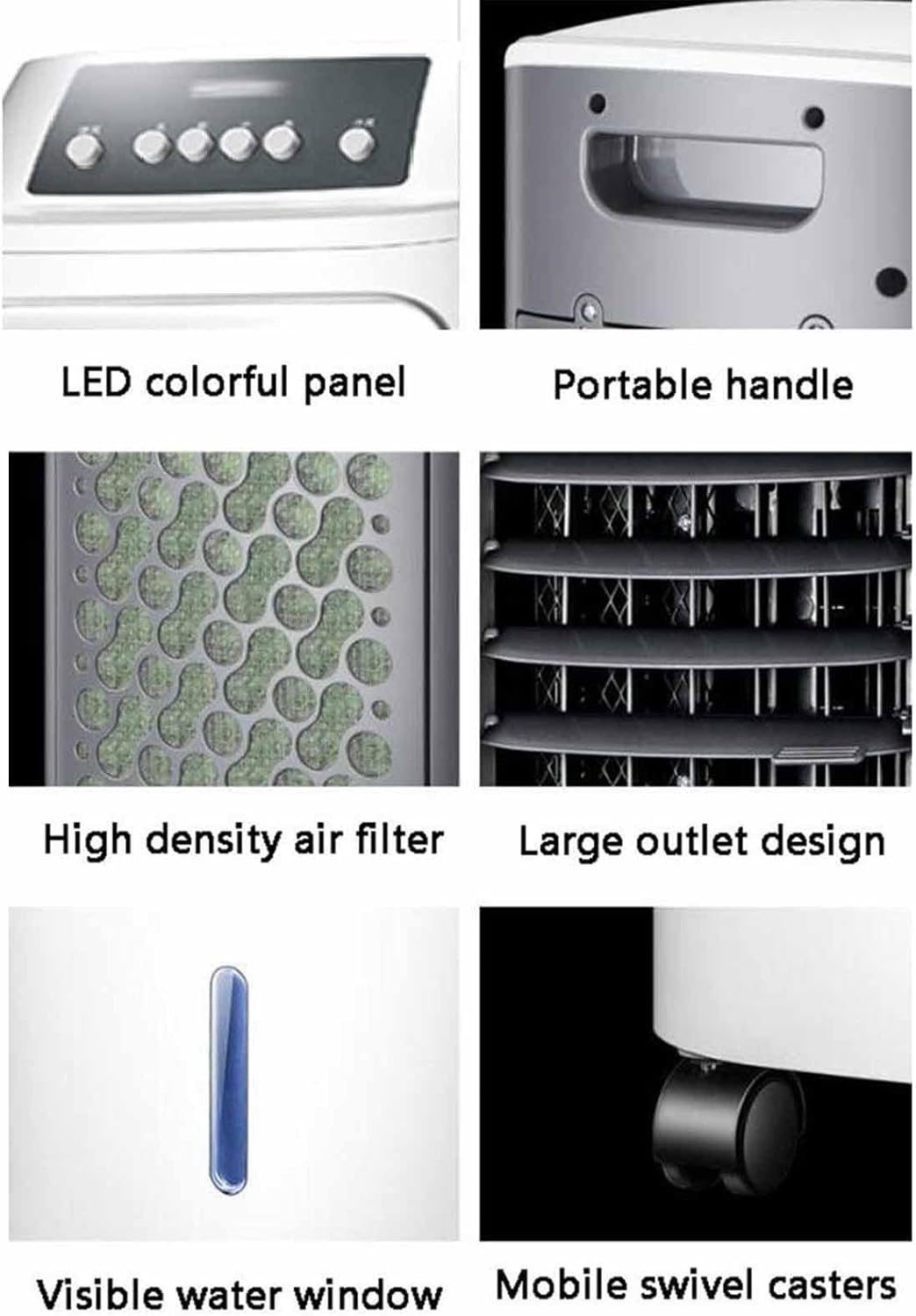 GENERIC Refroidisseur D'air Portable Avec Réservoir De 6,5 L Et 4 Roues, Ventilateur à 3 Vitesses, Minuterie 24 H, Télécommande Pour Bureau, Chambre