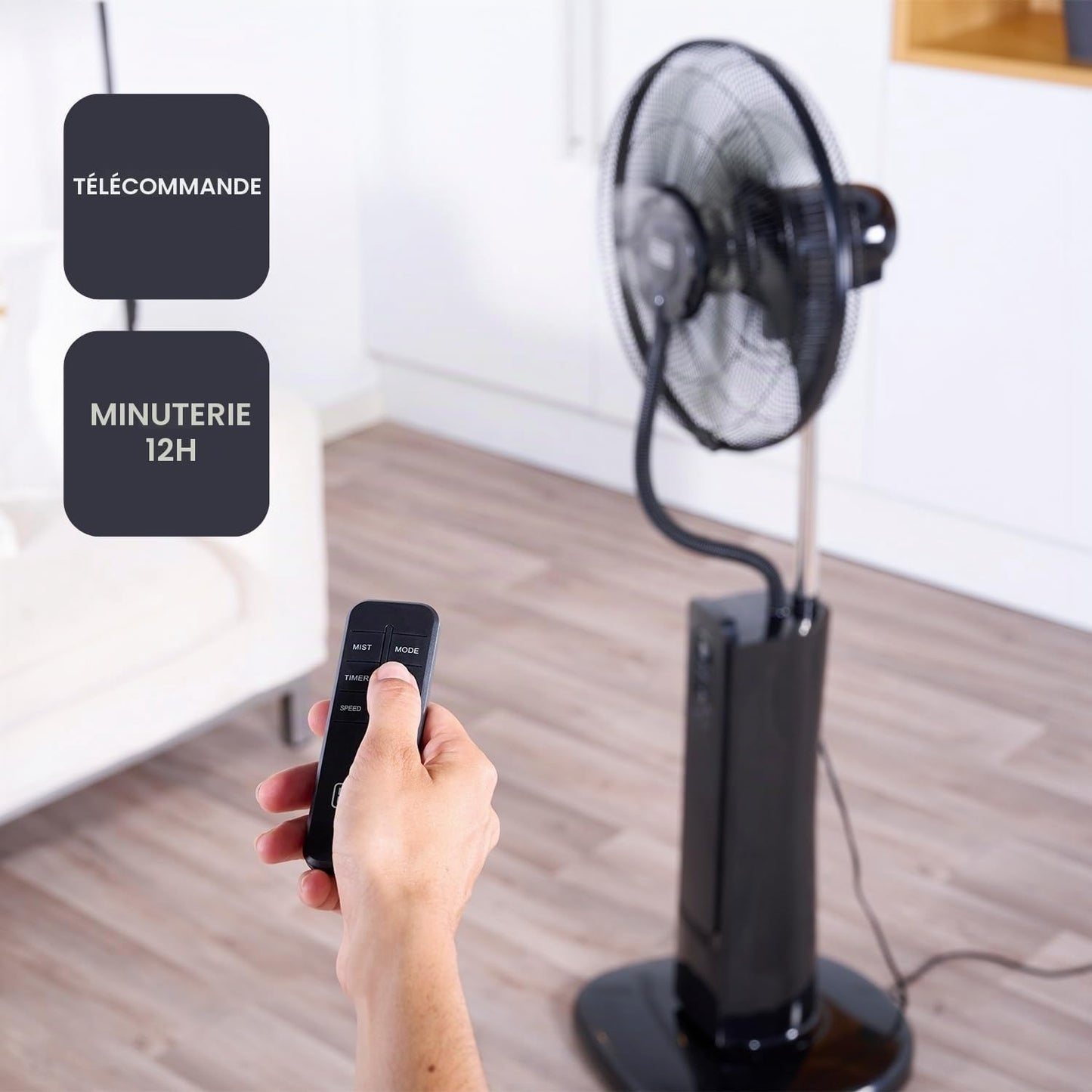 Black & Decker BLACK+DECKER - Ventilateur Sur Pied BXMF75E + 75W | 3 Vitesses | Écran Digital | Oscillant | Télécommande | Brumisateur