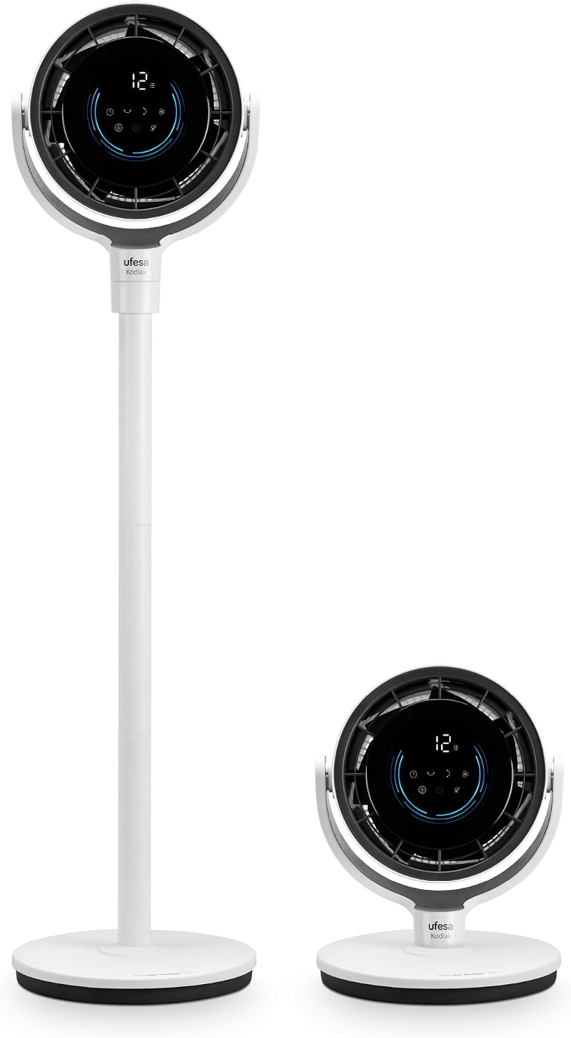  UFESA 3D50 Ventilateur De Circulation D'air Avec Oscillation 3D 360º, Multidirectionnel, 50W, 2 Hauteurs, 3 Vitesses, 3 Modes, 1m Haut, Télécommande, Minuterie, Écran LED, Nero
