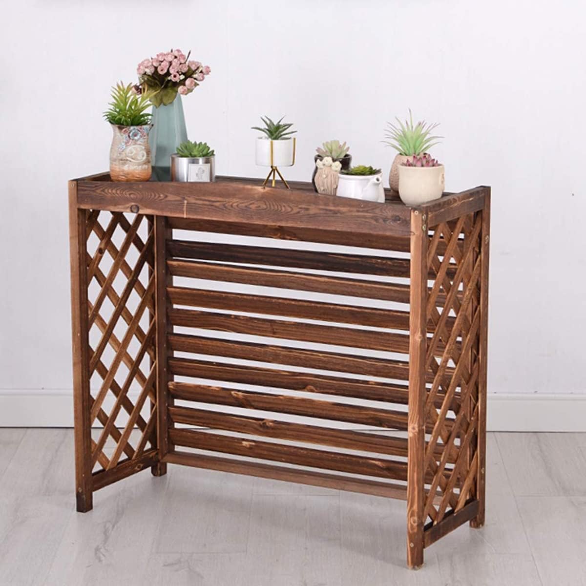 Housse De Protection Pour Climatiseur Pompe à Chaleur, Support De Fleurs D'extérieur En Bois, écran De Confidentialité En Bois Massif Pour Climatiseur, Protection De Balcon Dissimulée