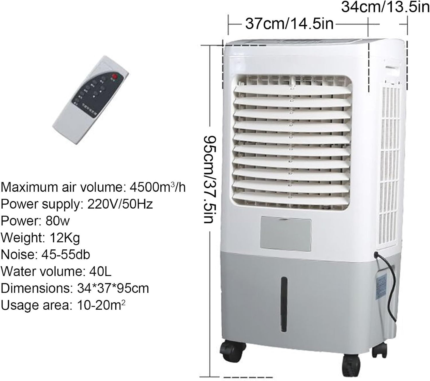  Climatiseur De Marais 37 Pouces, Système De Refroidissement De Garage 3 En 1, Réservoir D'eau 40 L, Minuterie 24 H, 2 Blocs Réfrigérants, Télécommande, Oscillation à 100 °, 3 Vites