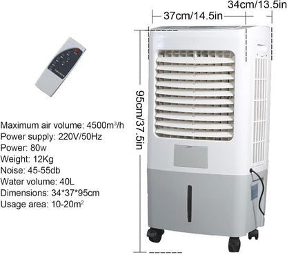  Climatiseur De Marais 37 Pouces, Système De Refroidissement De Garage 3 En 1, Réservoir D'eau 40 L, Minuterie 24 H, 2 Blocs Réfrigérants, Télécommande, Oscillation à 100 °, 3 Vites