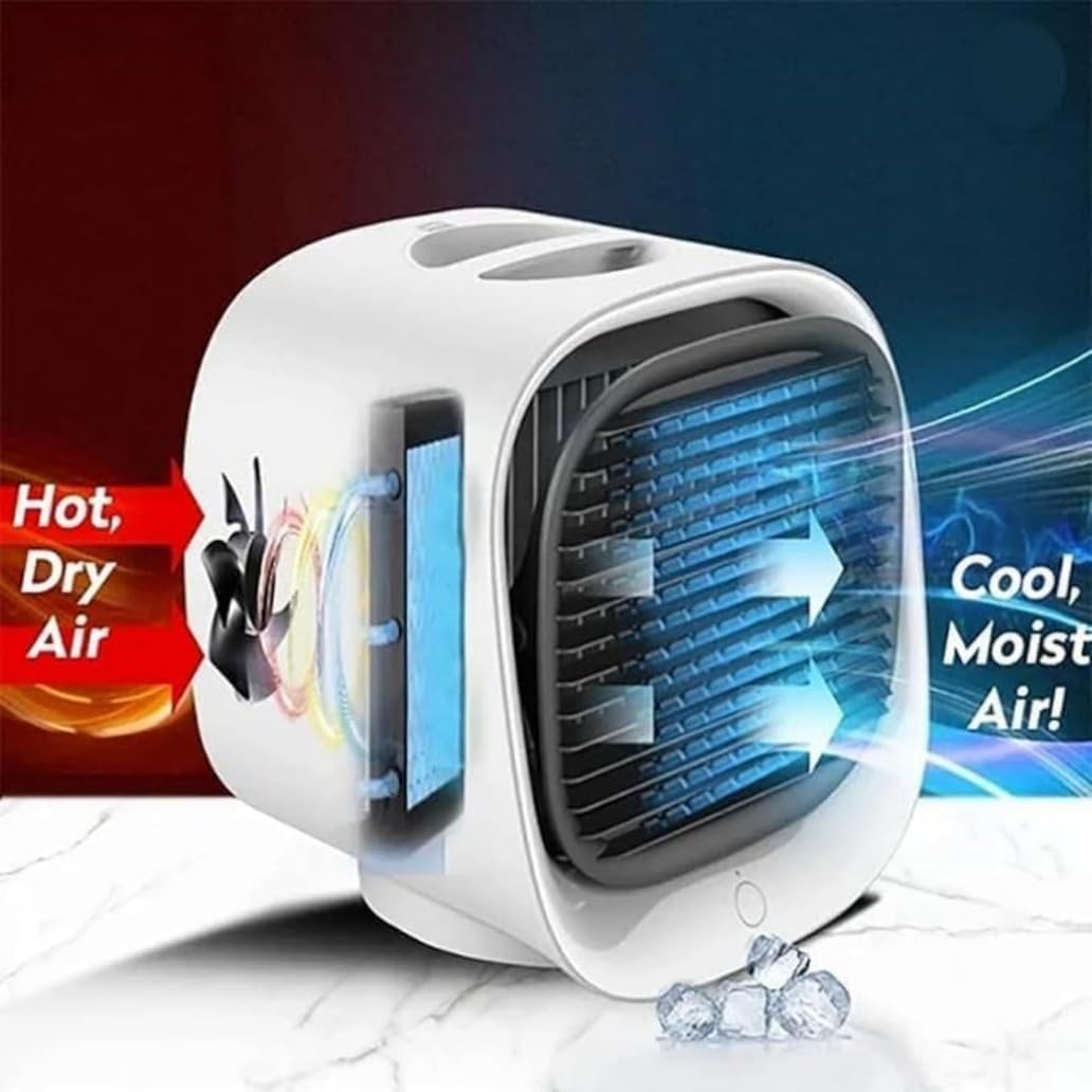  Mini Ventilateur De Climatisation Portable USB, 300 ML Mini Rafraichisseur D'air Avec 3 Vitesses & Veilleuse Colorée