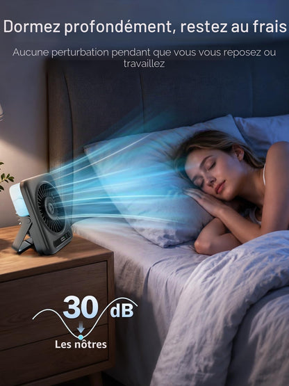  Kssvzz Ventilateur Brumisateur De Table - 6000mAh Ventilateurs Bureau Portable Avec 5 Vitesses, Ecran LED & Réglable à 120°, Petit Table Fan USB Rechargeable Pour Chambre Bureau Extérieur (Noir)
