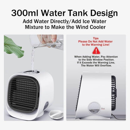  Mini Ventilateur De Climatisation Portable USB, 300 ML Mini Rafraichisseur D'air Avec 3 Vitesses & Veilleuse Colorée
