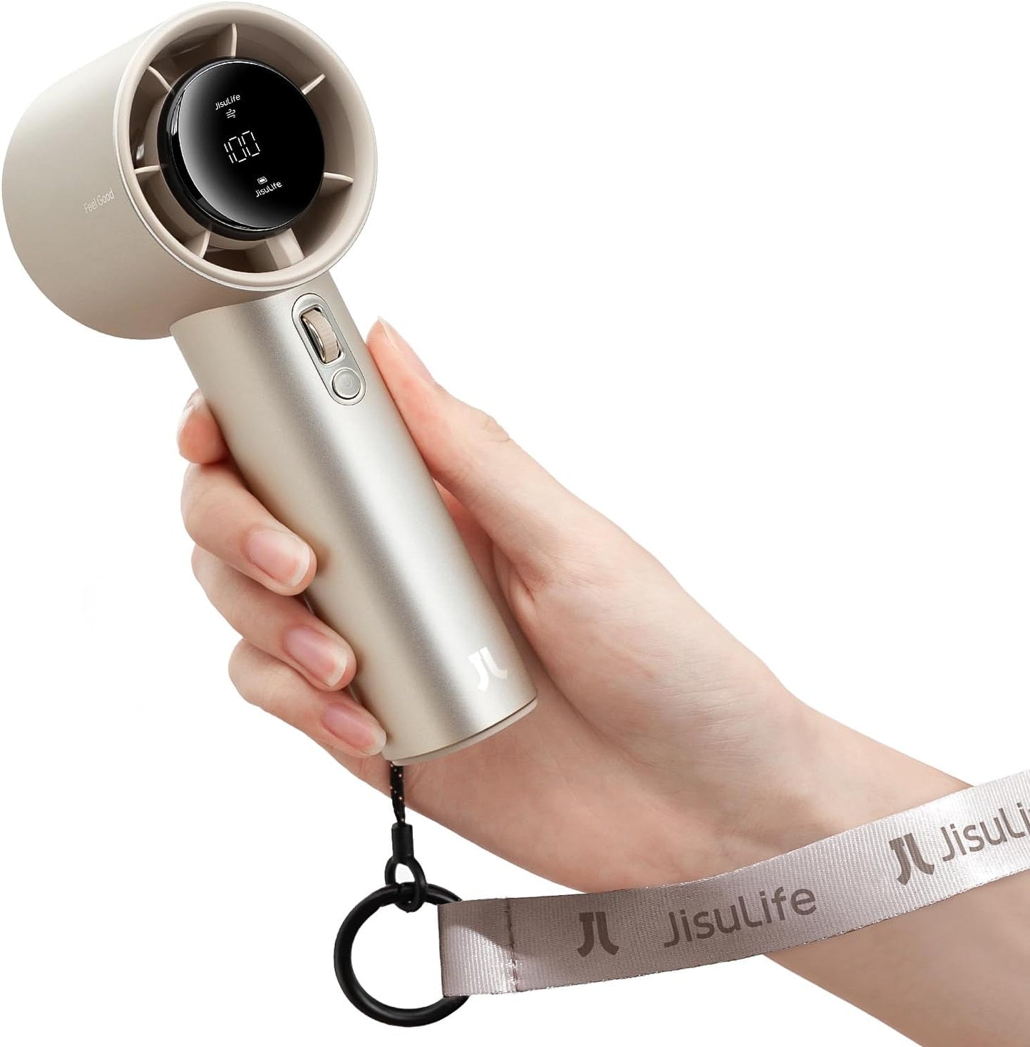  JISULIFE Ventilateur Portable à Main,Mini Ventilateur Turbo Réglable En Vitesse(de 1 à 100),Batterie De 5000mAh Avec Corps En Métal,Affichage Numérique,pour Femmes Hommes Voyage/Extérieur-Gris