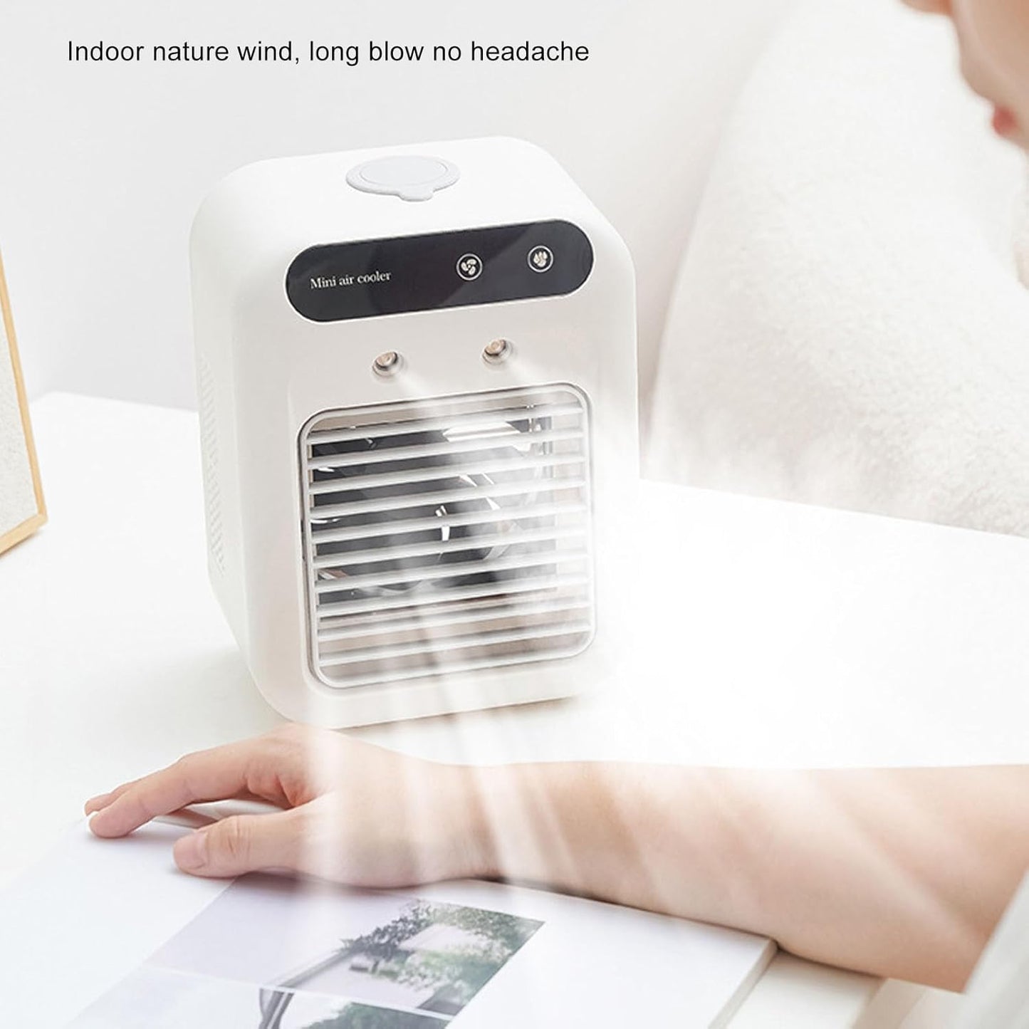  Yosoo Health Gear Climatiseur Portable, Ventilateur De Refroidissement Par évaporation En ABS Avec Réservoir D'eau De 500 Ml, 3 Vitesses, Batterie De 1200 MAh Pour Chambre, Bureau, Camping,