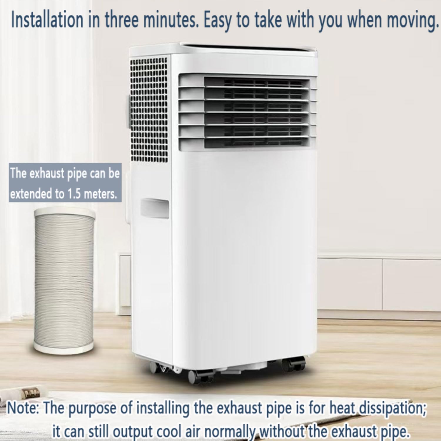  Climatiseur Portable Unité Intelligente Intelligente Avec Déshumidificateur Cool Et Modes Ventilateur Pour La Pièce Jusqu'à 350 Pieds Carrés, Télécommande, Minuterie 24 Heures, Kit D'installation