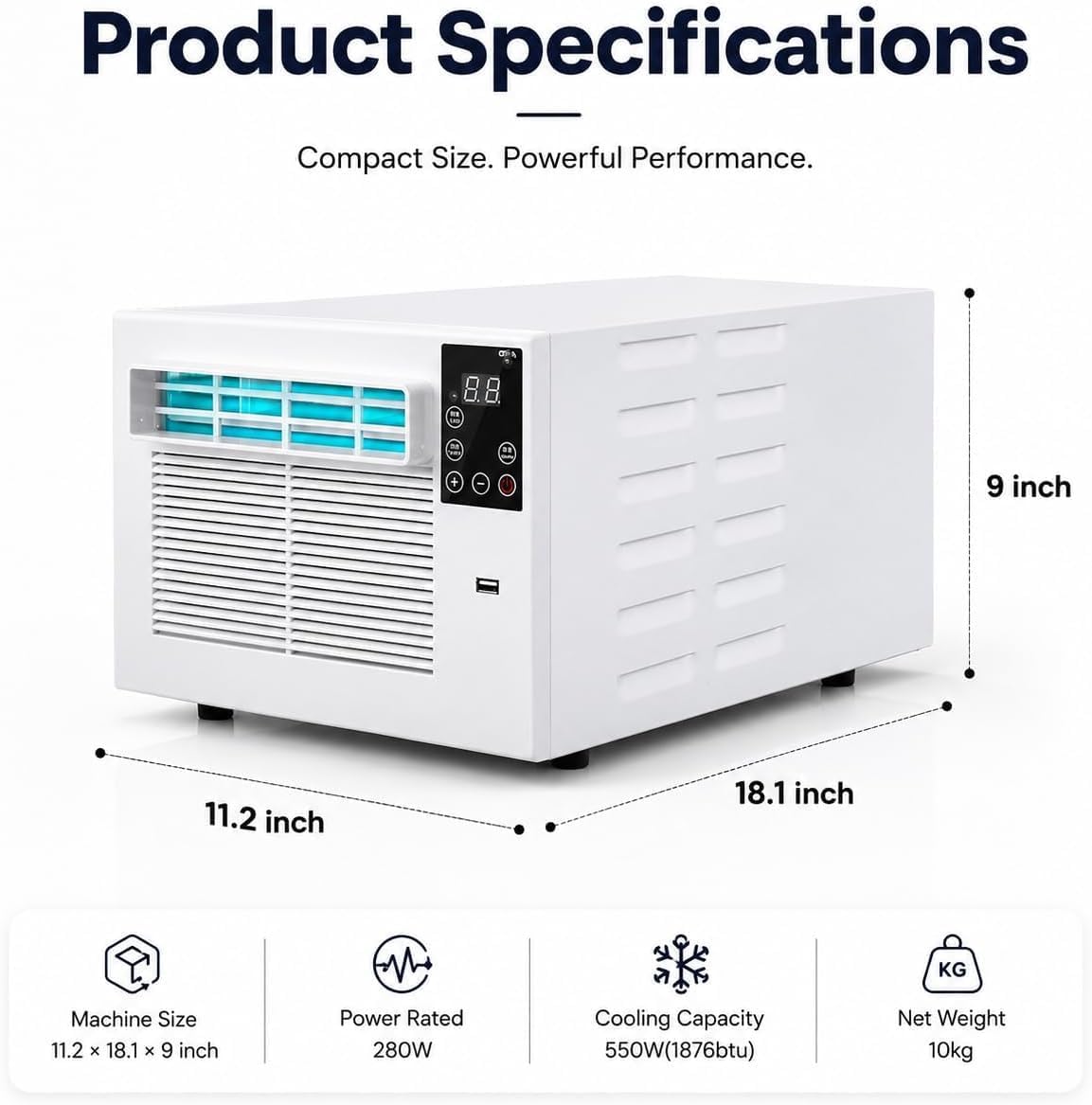  Déshumidificateur De Climatiseur Portable, 1876BTU Mini AC Unit, 280W Énergie Efficacité Refroidissement Pour Chambre à Coucher, Dortoir, Cuisine, Pas D'unité Extérieure Nécessaire, Murmures Fonctionn