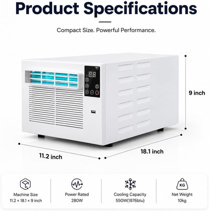  Déshumidificateur De Climatiseur Portable, 1876BTU Mini AC Unit, 280W Énergie Efficacité Refroidissement Pour Chambre à Coucher, Dortoir, Cuisine, Pas D'unité Extérieure Nécessaire, Murmures Fonctionn
