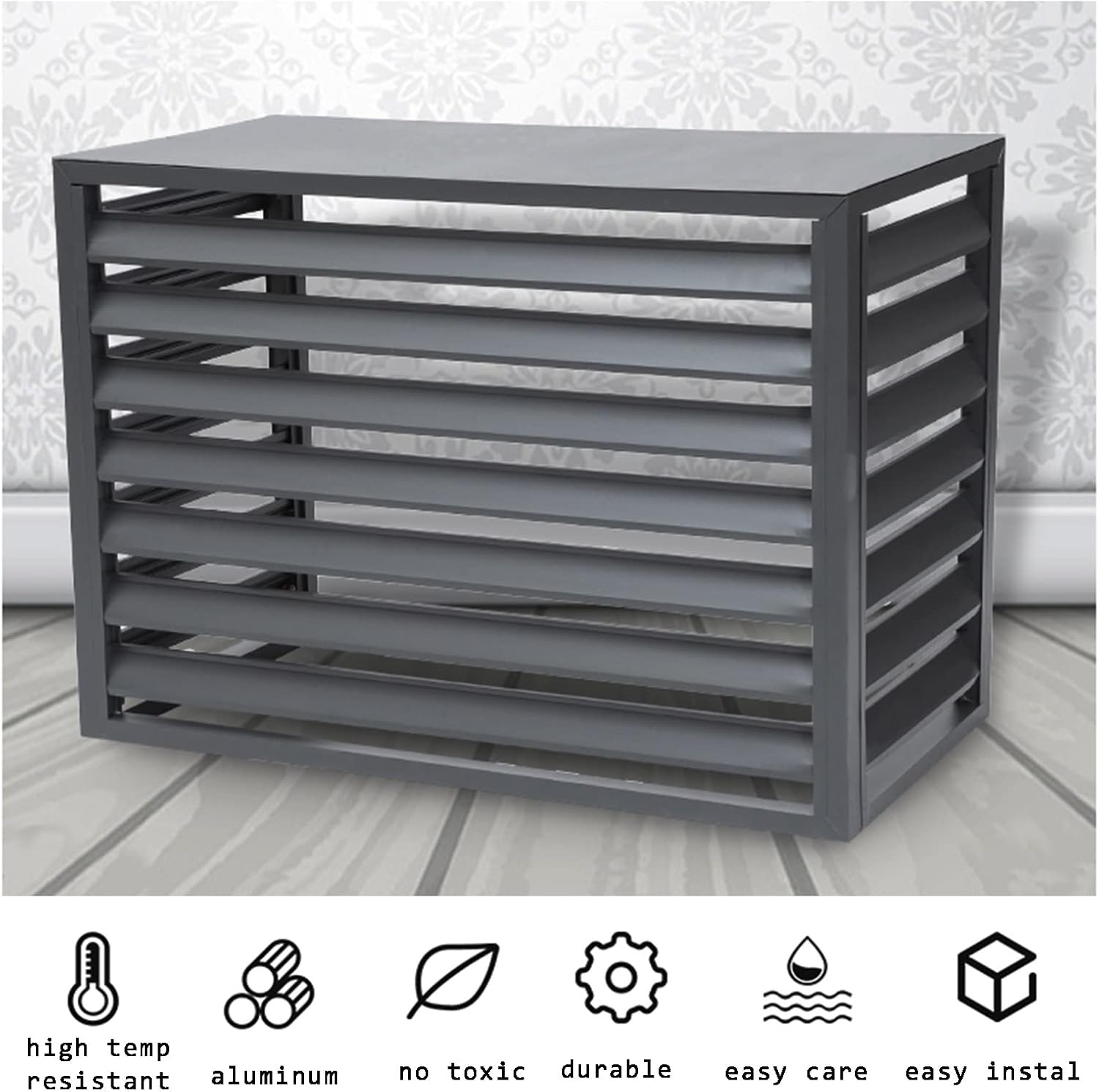  Housse De Climatiseur Extérieur Et écran De Clôture – Volets En Alliage D'aluminium Avec Support En Métal Pour Plantes Anti-corrosion – Convient Aux Unités 1,5P.