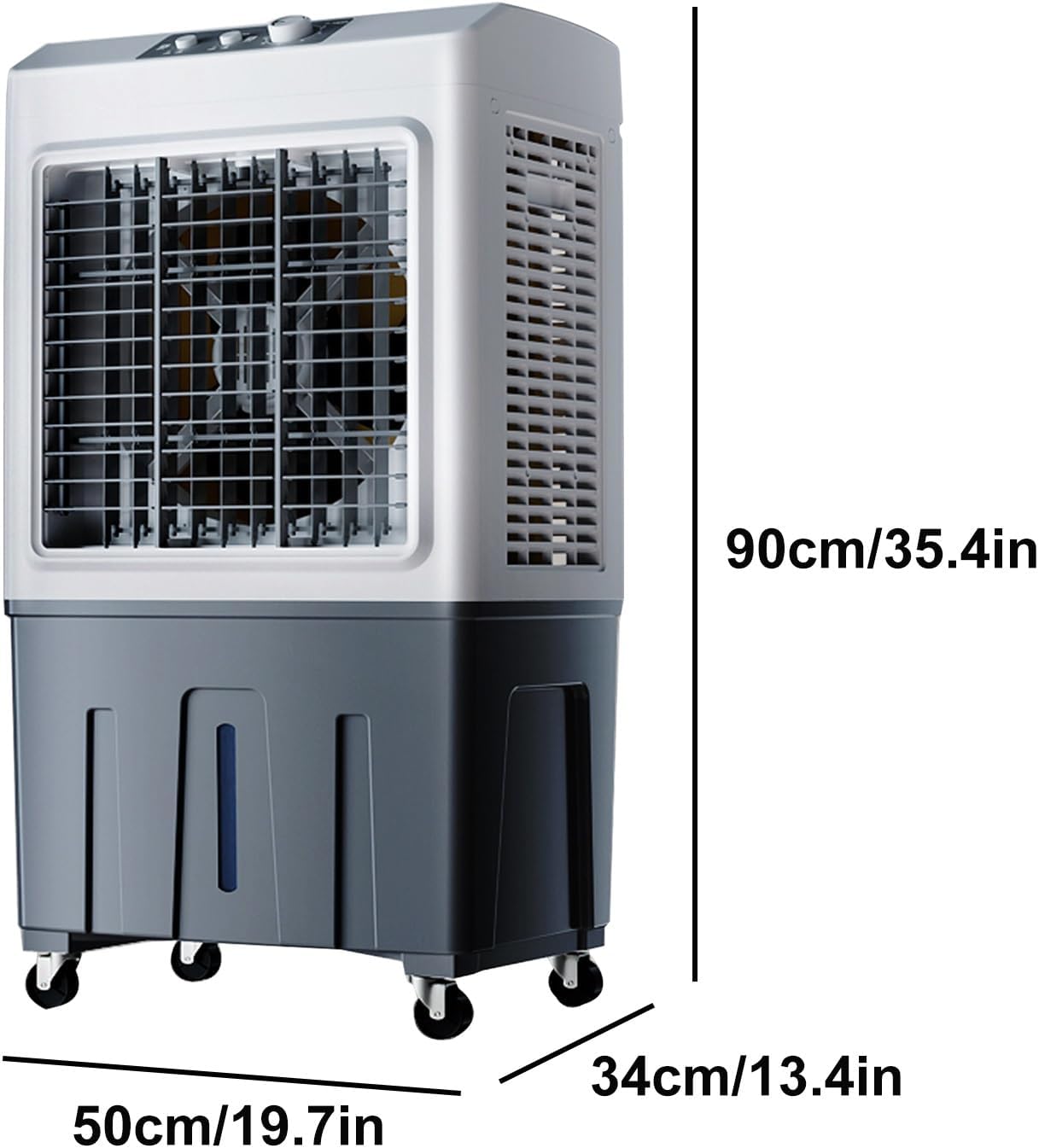 GENERIC Ventilateur De Refroidissement Par évaporation, Climatiseur Mobile 200 W à 3 Vitesses, Réservoir D'eau De 55 L Et 4 Compartiments à Glace, Idéal Pour La Maison, Le Bureau Ou Une Ch
