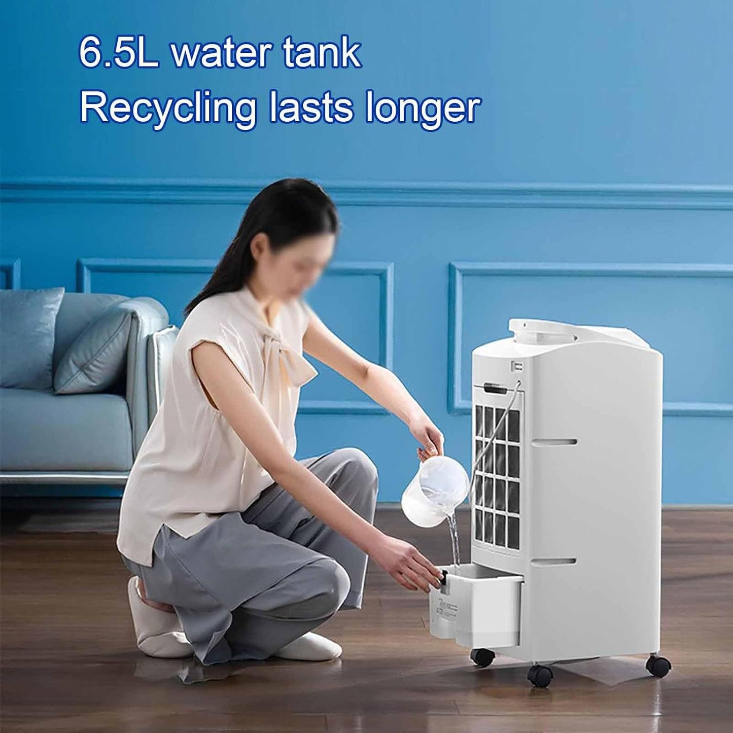 GENERIC Refroidisseur D'air Portable Avec Réservoir De 6,5 L Et 4 Roues, Ventilateur à 3 Vitesses, Minuterie 24 H, Télécommande Pour Bureau, Chambre