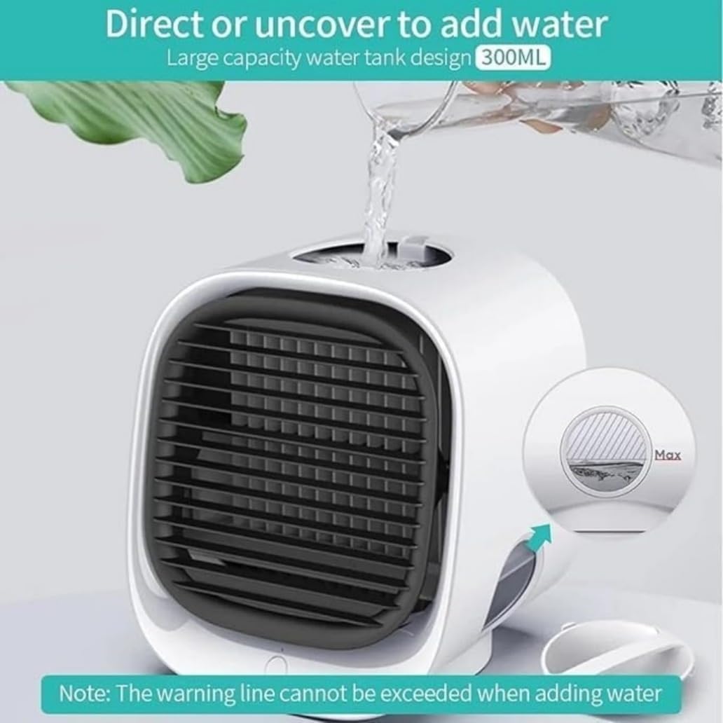  Mini Ventilateur De Climatisation Portable USB, 300 ML Mini Rafraichisseur D'air Avec 3 Vitesses & Veilleuse Colorée