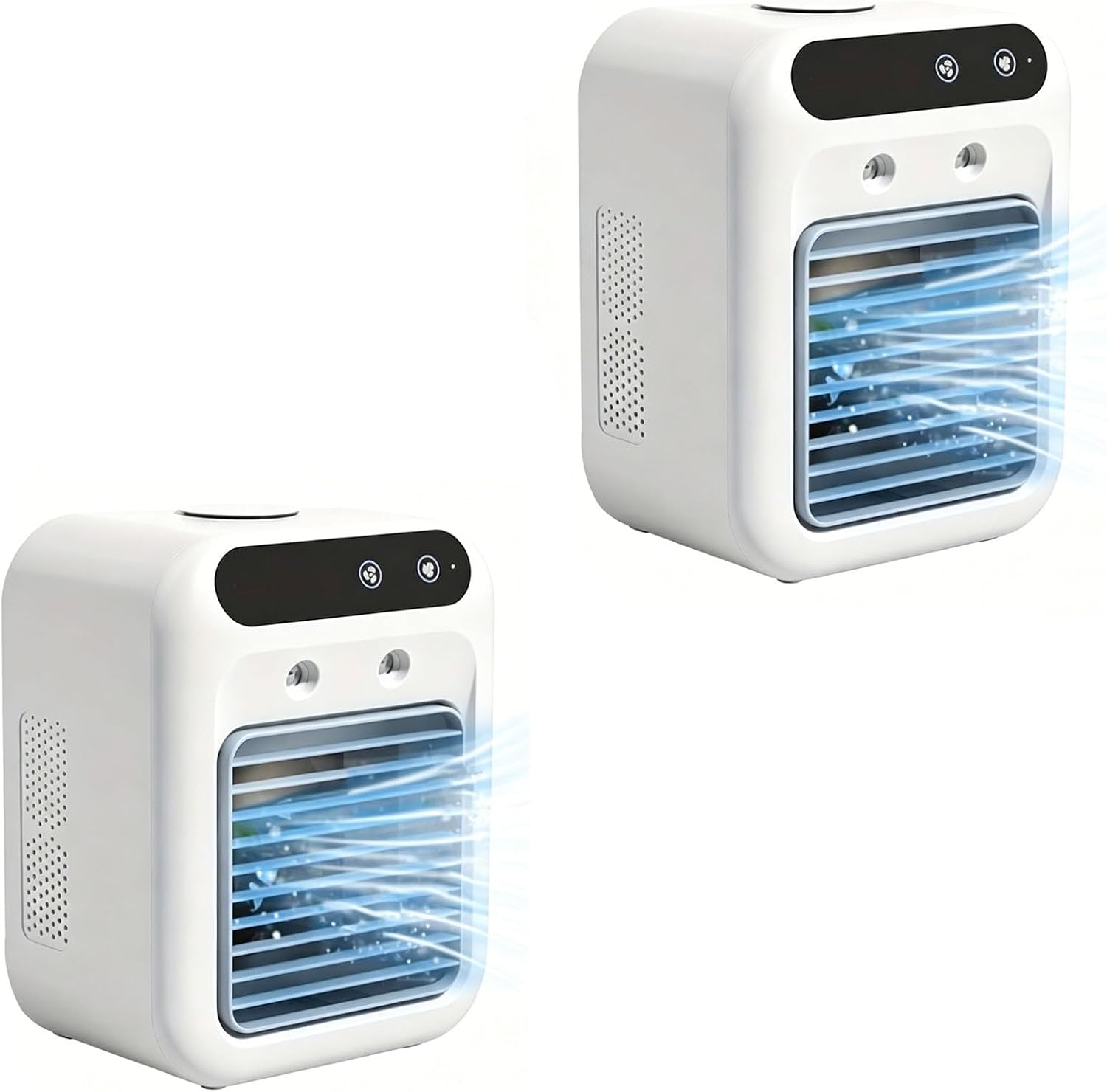  Mini-refroidisseur D'air Personnel Rechargeable Avec Fonction D'humidification Par Brumisation, Ventilateur Rafraîchisseur D'air Par évaporation Portable, Unité De Climatisation Compacte (2pcs)