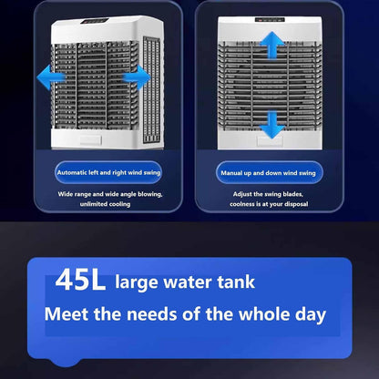  Refroidisseur D'air Par évaporation Portable Avec Grand Réservoir D'eau De 45 L, Refroidissement à Haute Efficacité Pour L'intérieur Et L'extérieur