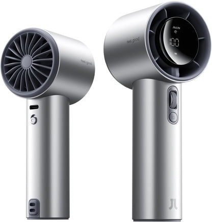  JISULIFE Ventilateur Portable à Main,Mini Ventilateur Turbo Réglable En Vitesse(de 1 à 100),Batterie De 5000mAh Avec Corps En Métal,Affichage Numérique,pour Femmes Hommes Voyage/Extérieur-Gris