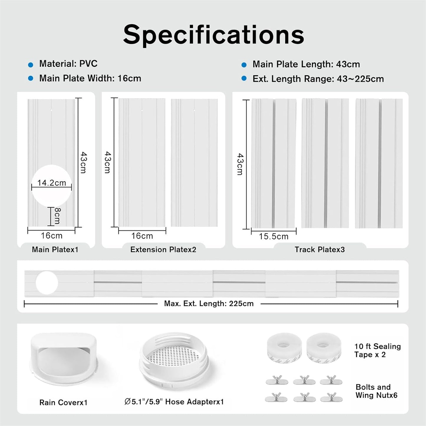  Kit Calfeutrage Climatiseur, Kit De Fenêtre Pour Climatiseur Mobile Avec Adapt Universel 13/15cm, Plaque Coulissante De Fenêtre Réglable Kit, Facile à Installer, Pas De Perçage